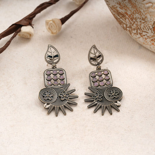 Pallavi – Silver Brass Oxidised Dangler Earrings