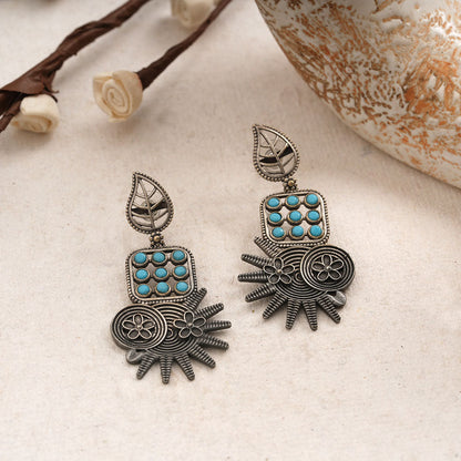 Pallavi – Silver Brass Oxidised Dangler Earrings