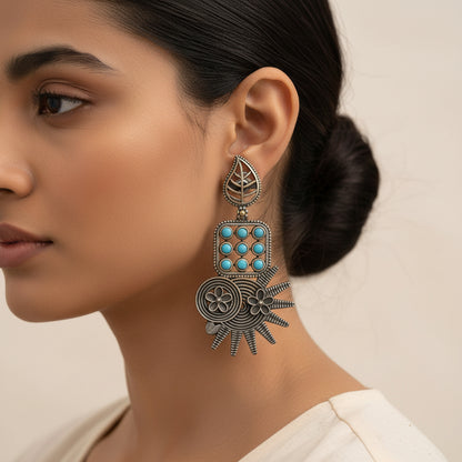 Pallavi – Silver Brass Oxidised Dangler Earrings