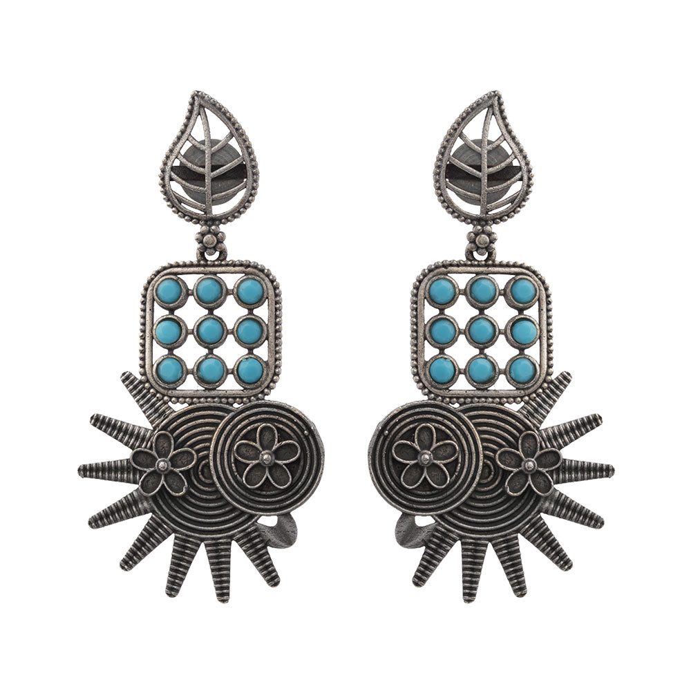 Pallavi – Silver Brass Oxidised Dangler Earrings