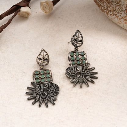 Pallavi – Silver Brass Oxidised Dangler Earrings