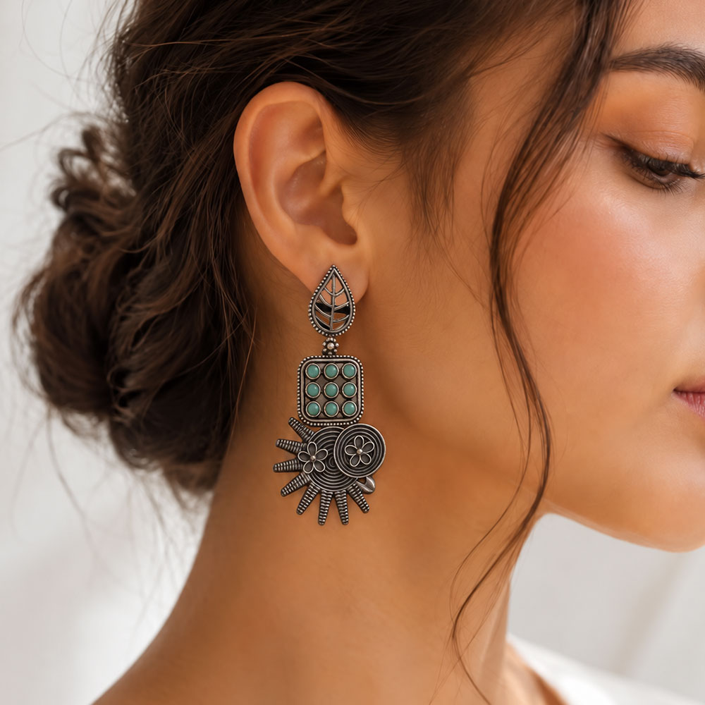 Pallavi – Silver Brass Oxidised Dangler Earrings