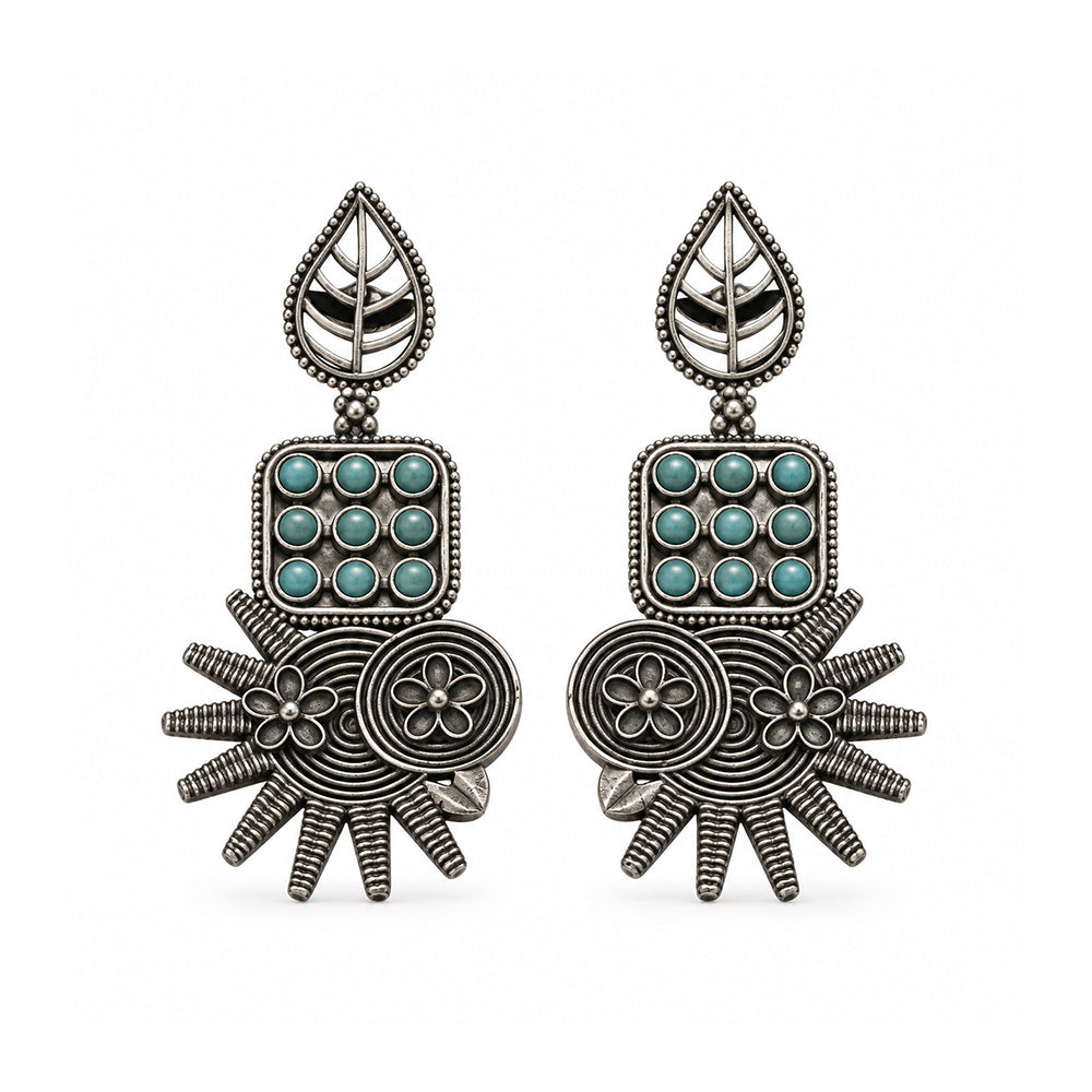 Pallavi – Silver Brass Oxidised Dangler Earrings