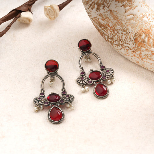 Rasdhara – Silver Brass Oxidised Dangler Earrings