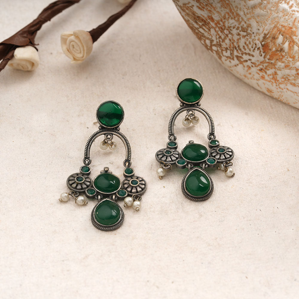 Rasdhara – Silver Brass Oxidised Dangler Earrings