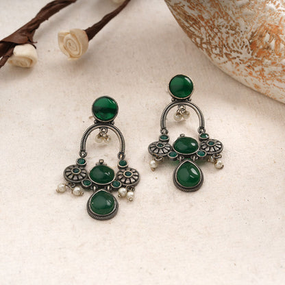 Rasdhara – Silver Brass Oxidised Dangler Earrings
