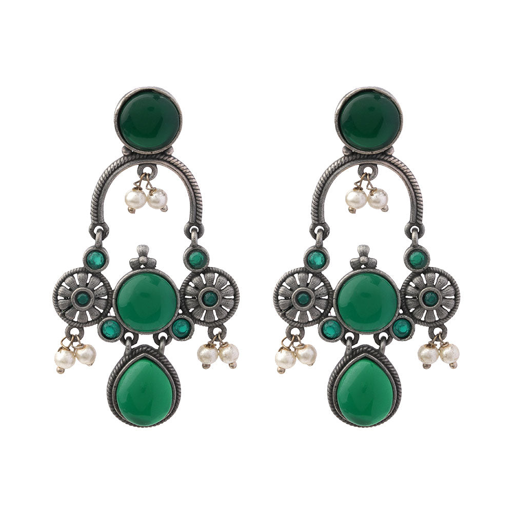 Rasdhara – Silver Brass Oxidised Dangler Earrings