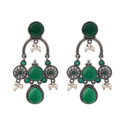 Rasdhara – Silver Brass Oxidised Dangler Earrings