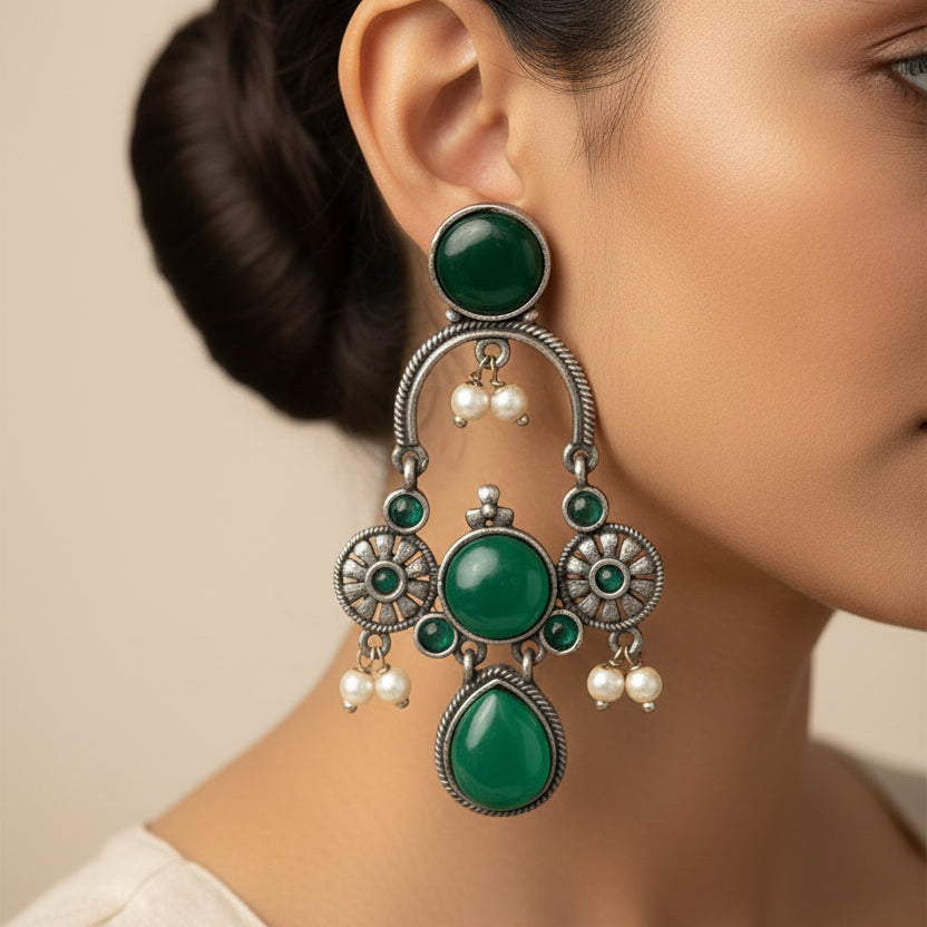 Rasdhara – Silver Brass Oxidised Dangler Earrings