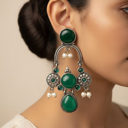 Rasdhara – Silver Brass Oxidised Dangler Earrings