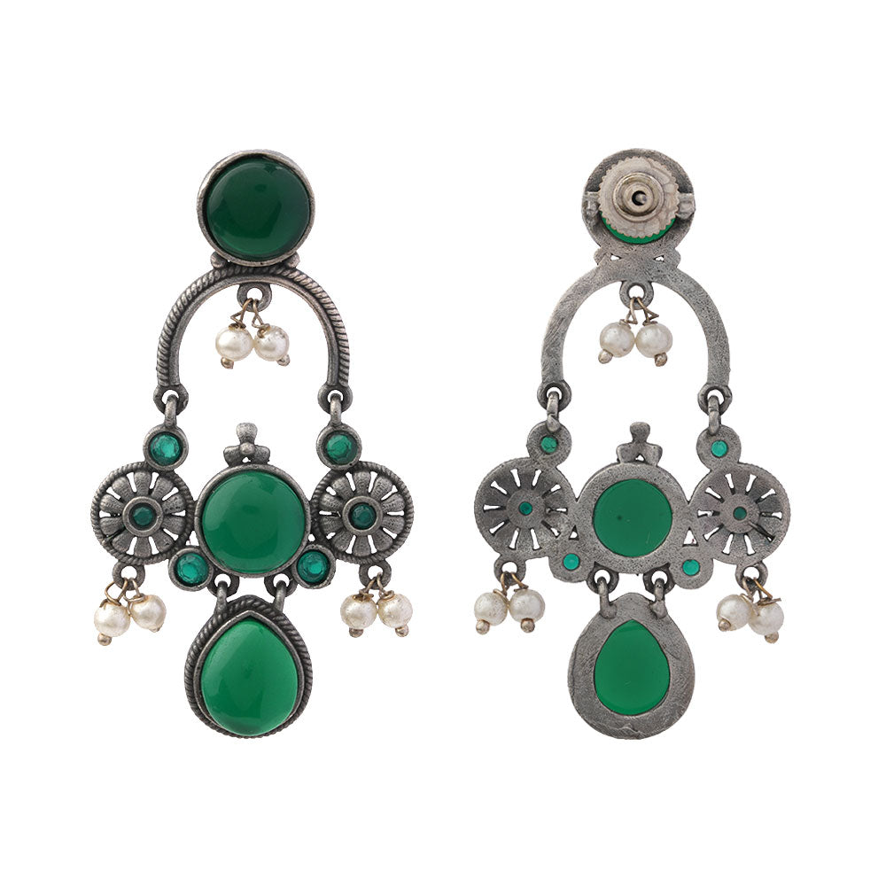 Rasdhara – Silver Brass Oxidised Dangler Earrings