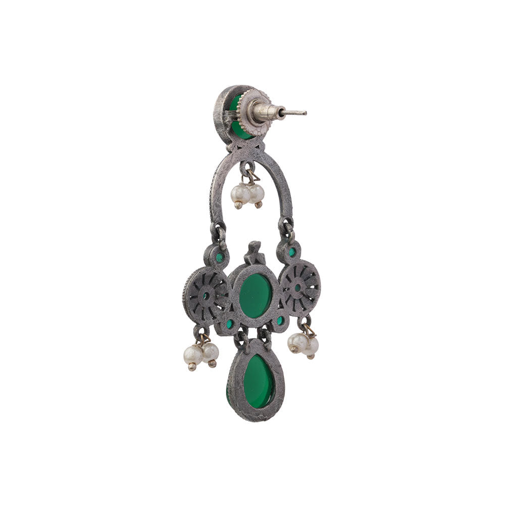 Rasdhara – Silver Brass Oxidised Dangler Earrings