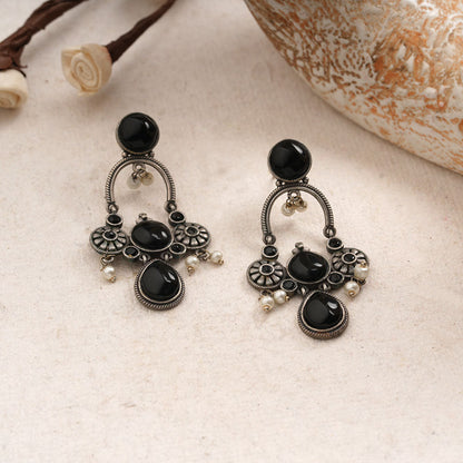 Rasdhara – Silver Brass Oxidised Dangler Earrings