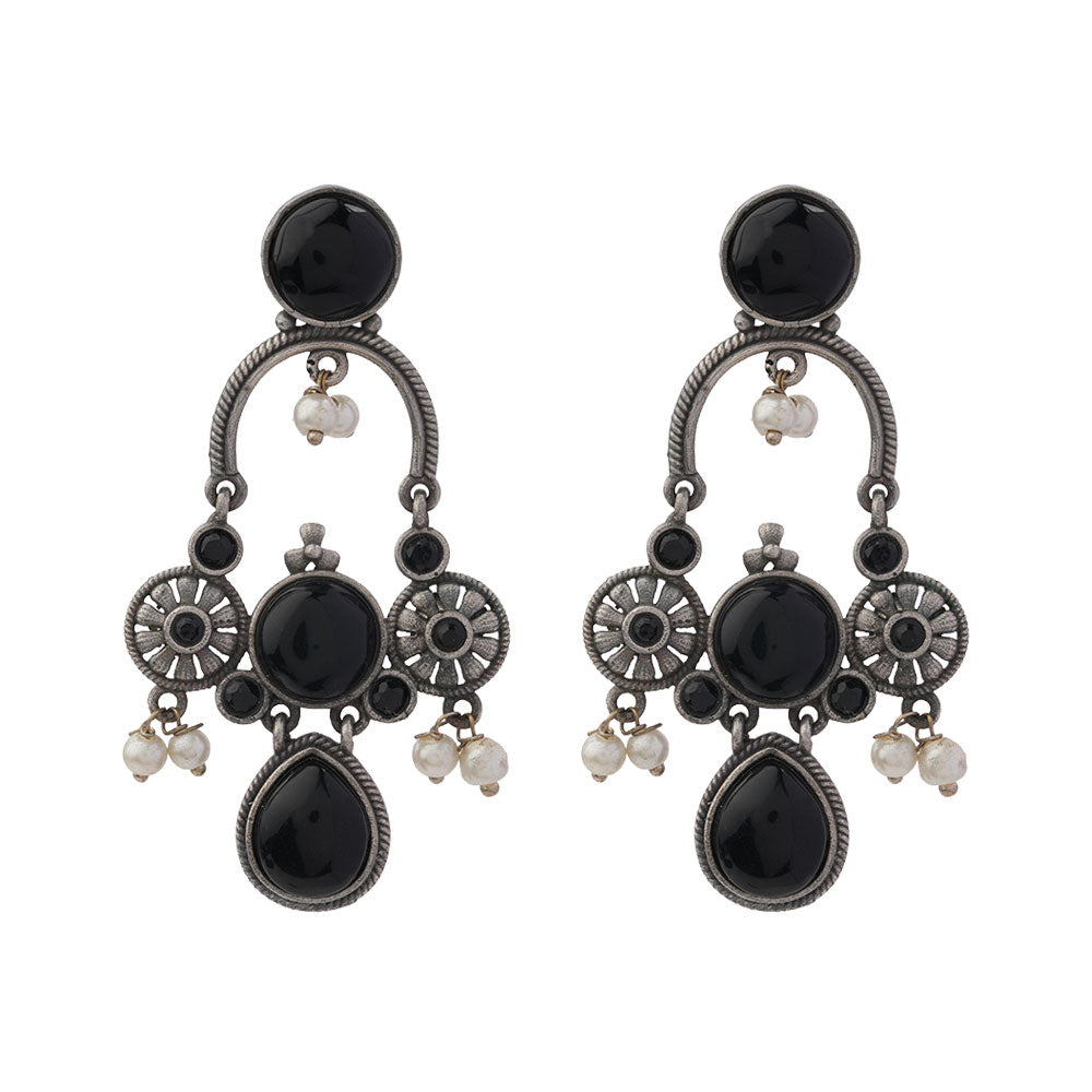 Rasdhara – Silver Brass Oxidised Dangler Earrings