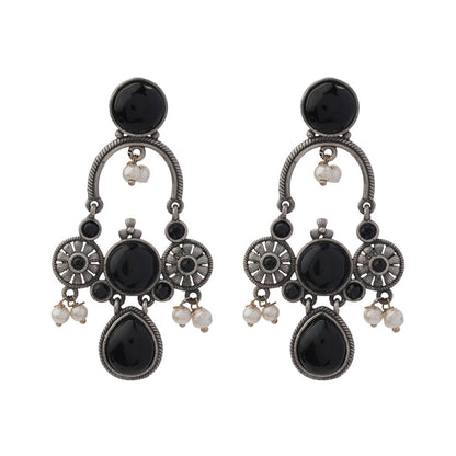 Rasdhara – Silver Brass Oxidised Dangler Earrings