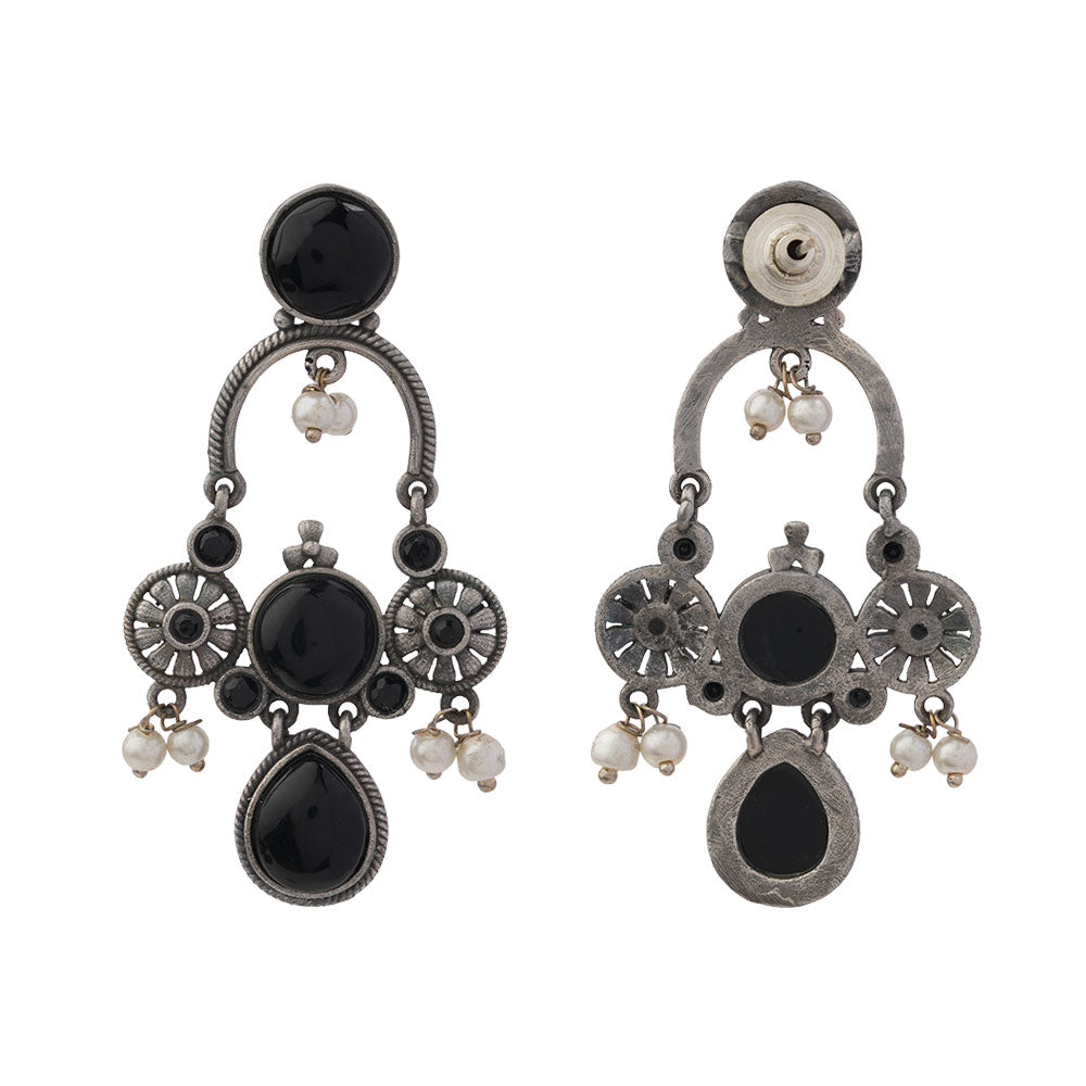 Rasdhara – Silver Brass Oxidised Dangler Earrings