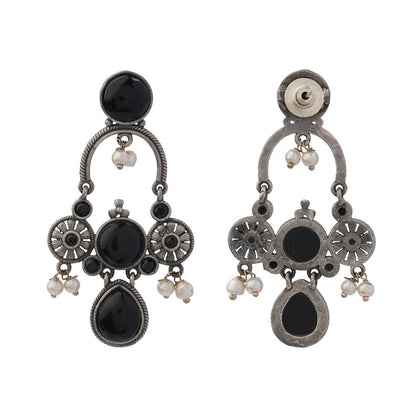 Rasdhara – Silver Brass Oxidised Dangler Earrings