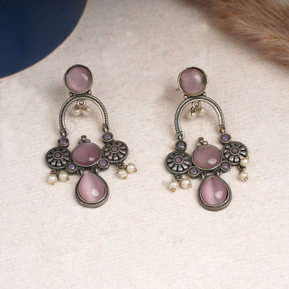 Rasdhara – Silver Brass Oxidised Dangler Earrings