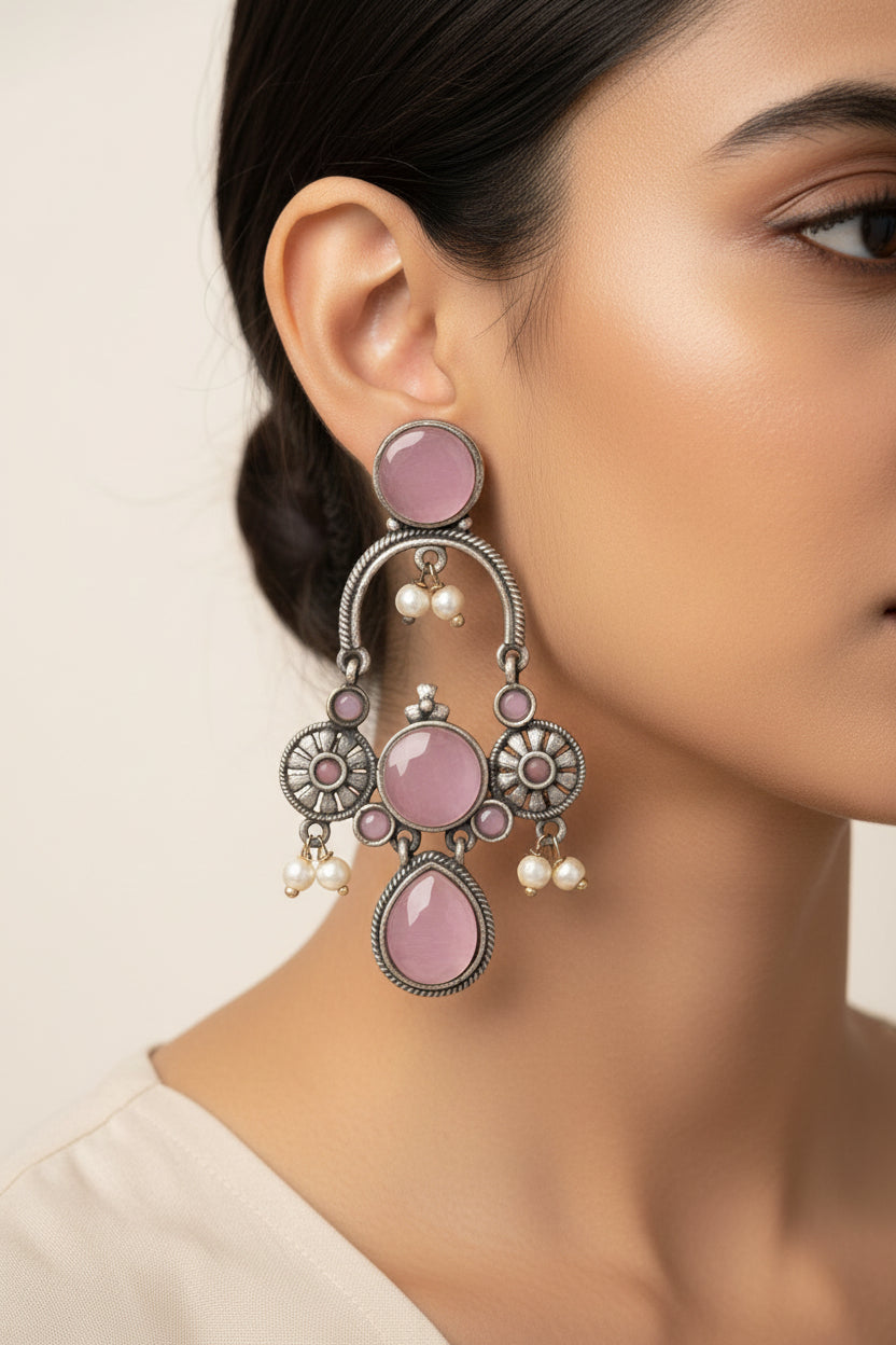 Rasdhara – Silver Brass Oxidised Dangler Earrings