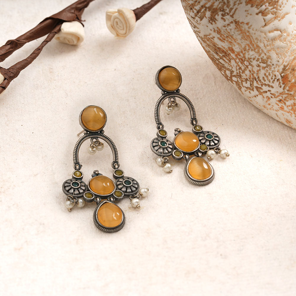 Rasdhara – Silver Brass Oxidised Dangler Earrings