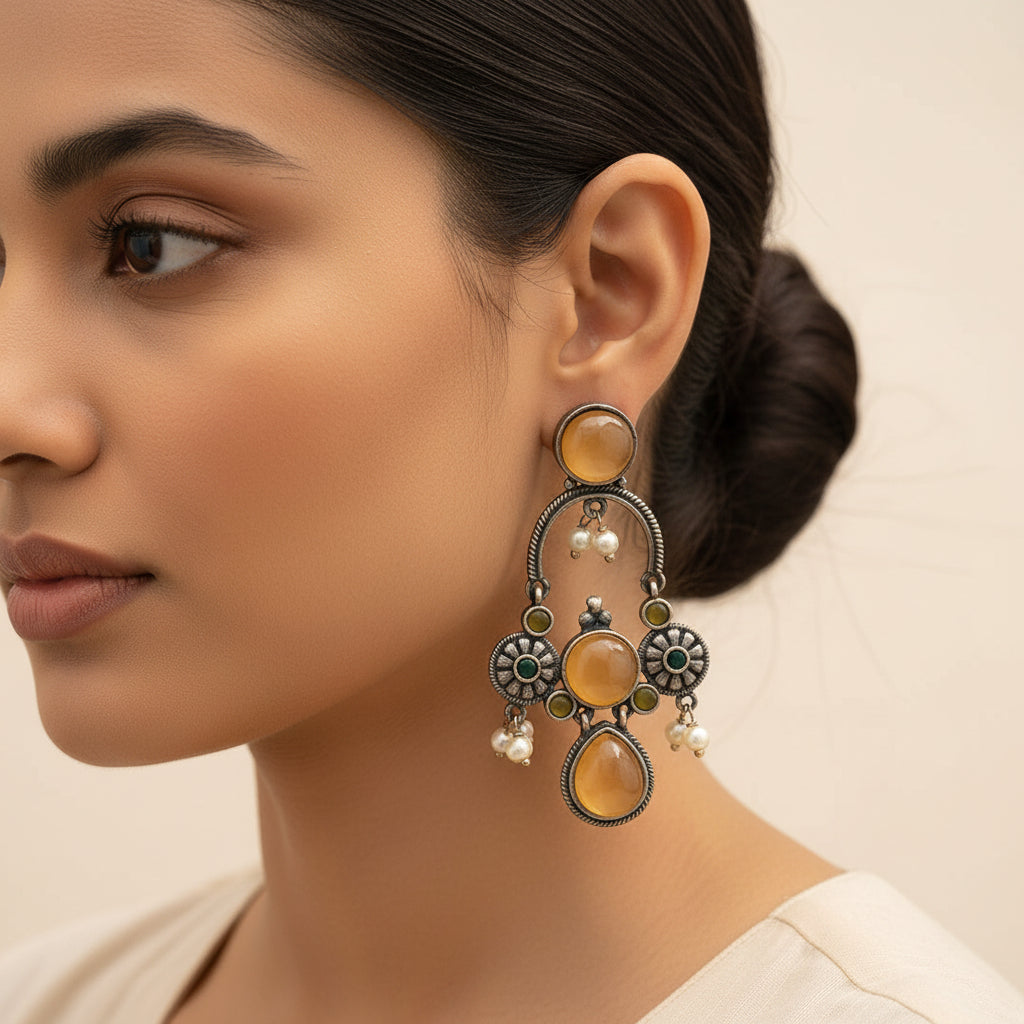 Rasdhara – Silver Brass Oxidised Dangler Earrings