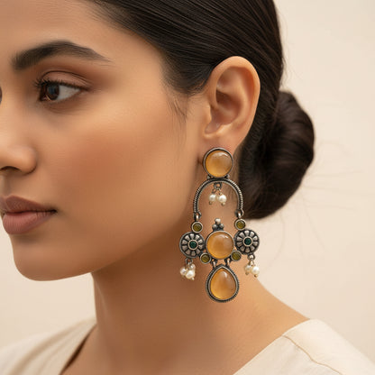 Rasdhara – Silver Brass Oxidised Dangler Earrings