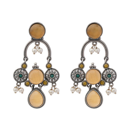 Rasdhara – Silver Brass Oxidised Dangler Earrings