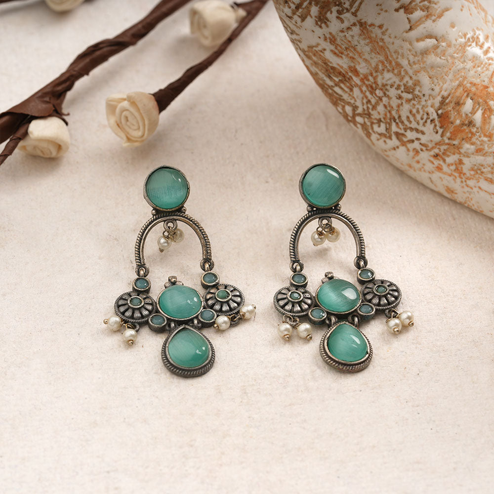 Rasdhara – Silver Brass Oxidised Dangler Earrings