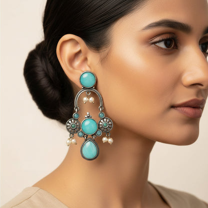 Rasdhara – Silver Brass Oxidised Dangler Earrings