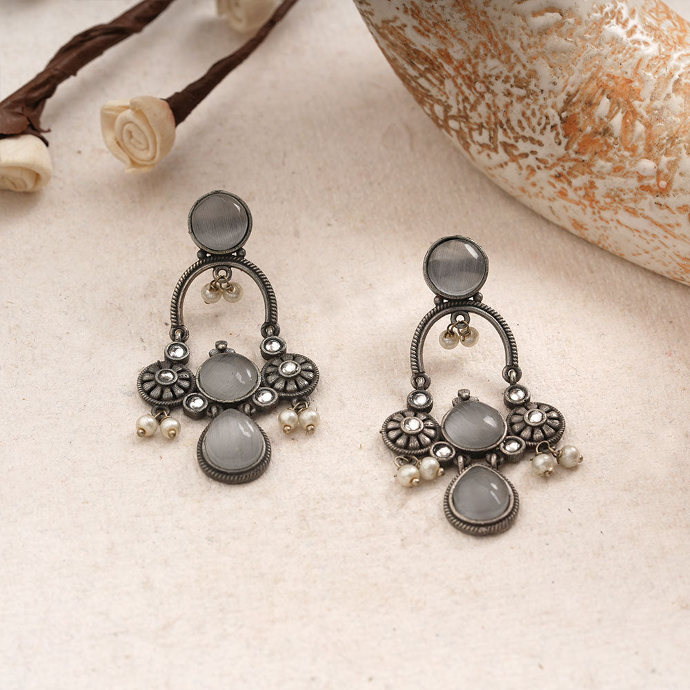 Rasdhara – Silver Brass Oxidised Dangler Earrings