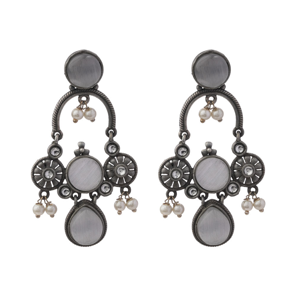 Rasdhara – Silver Brass Oxidised Dangler Earrings
