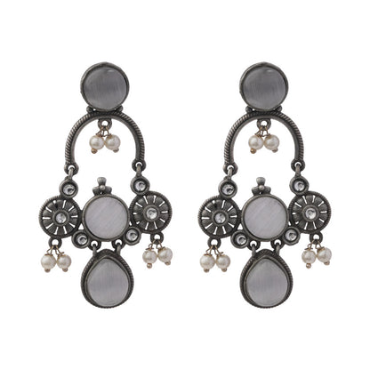 Rasdhara – Silver Brass Oxidised Dangler Earrings