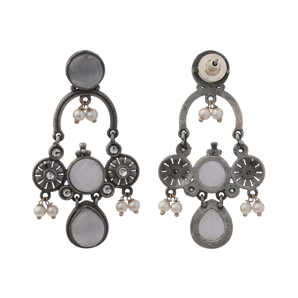 Rasdhara – Silver Brass Oxidised Dangler Earrings