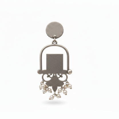Meherab- Silver Brass Oxidised Stone-Studded Dngler Earrings (Black)