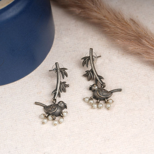Tehhni- Silver Brass Oxidised Dangler Earrings