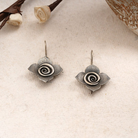 Kusumika- Silver Brass Oxidised Dangler Earrings
