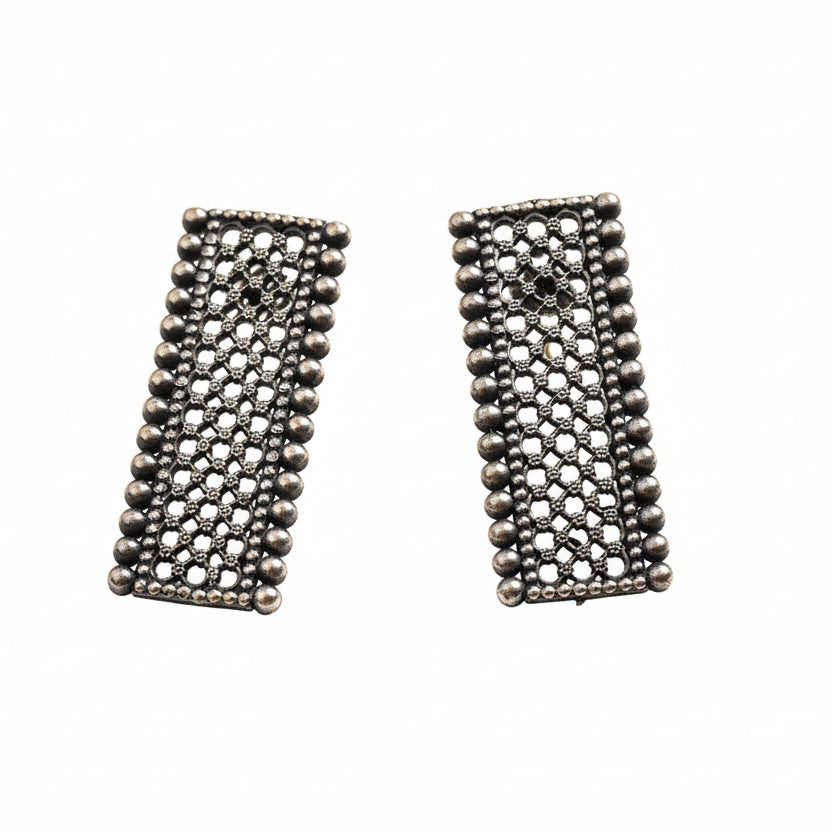 Vijaya- Silver Oxidised stud earrings