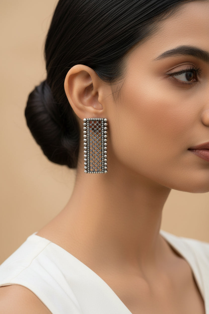 Vijaya- Silver Oxidised stud earrings
