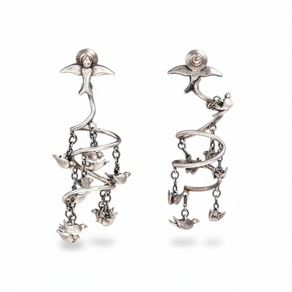 Dayita- Silver Charm Studded Dangler Earrings