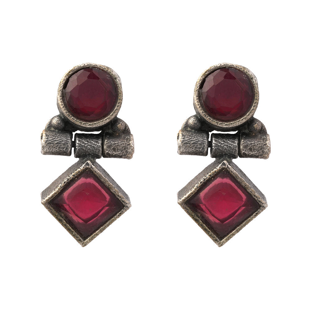 Laal Heera - Silver Brass Stone-Studded Stud Earrings(Red)