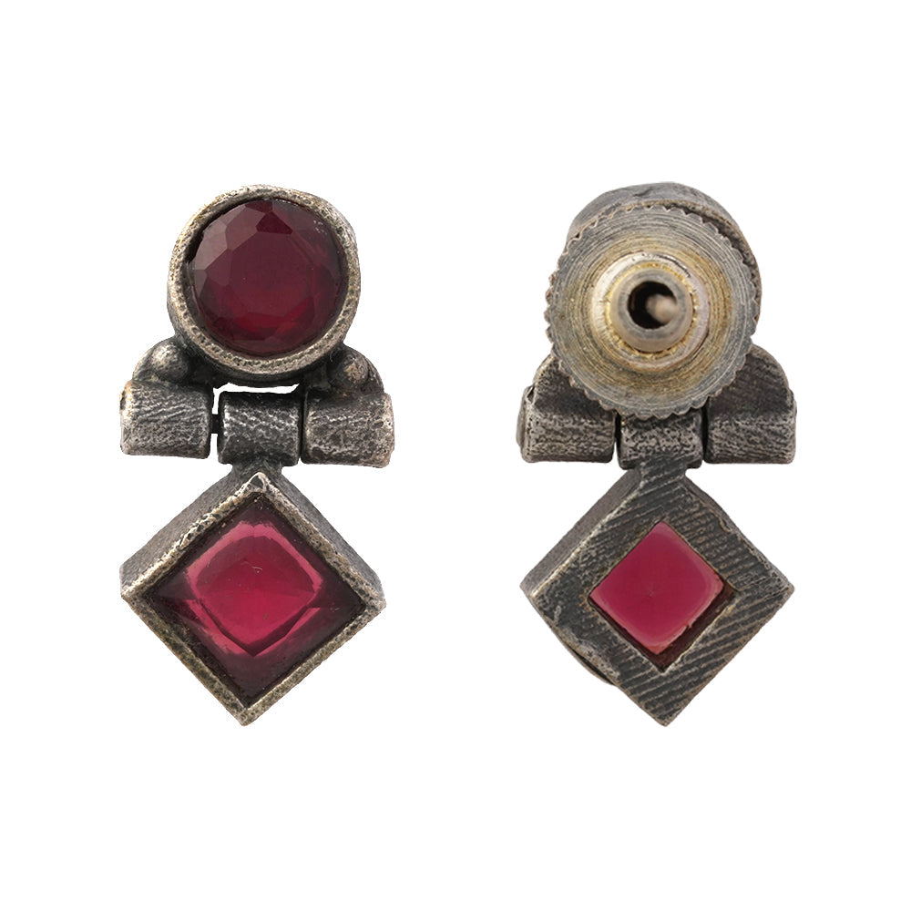 Laal Heera - Silver Brass Stone-Studded Stud Earrings(Red)