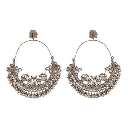 Rajsi - Silver Brass Oxidised Chandbali earrings (White)