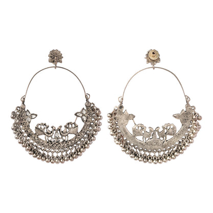 Rajsi - Silver Brass Oxidised Chandbali earrings (White)