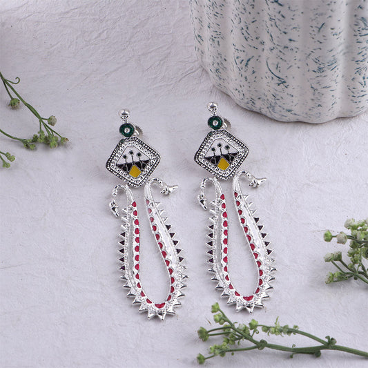 Lavanya - Silver Brass Oxidised Stud Dangler Earrings