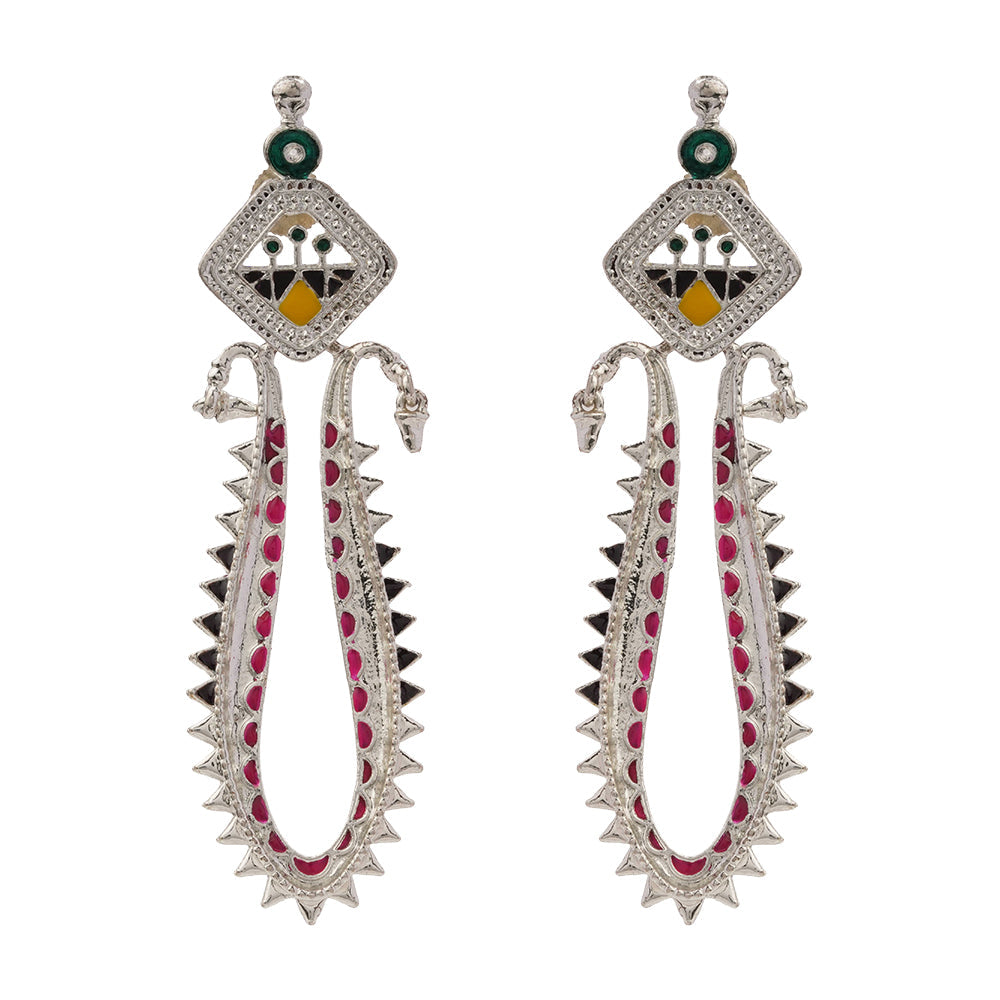 Lavanya - Silver Brass Oxidised Stud Dangler Earrings