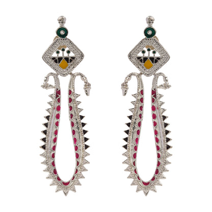 Lavanya - Silver Brass Oxidised Stud Dangler Earrings