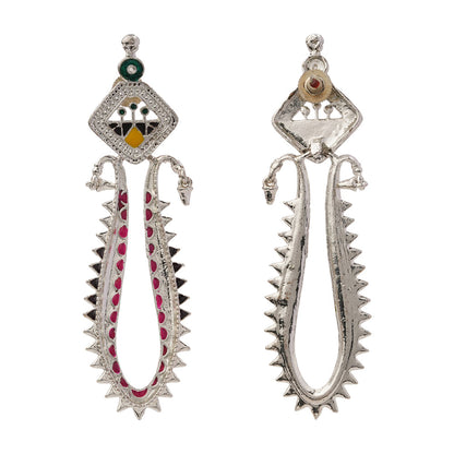 Lavanya - Silver Brass Oxidised Stud Dangler Earrings