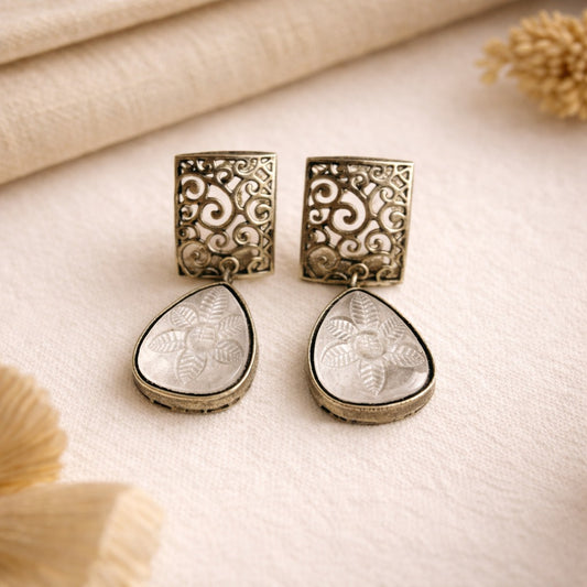 Kiyaa- Stone studded dangler earrings(White)