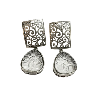 Kiyaa- Stone studded dangler earrings(White)