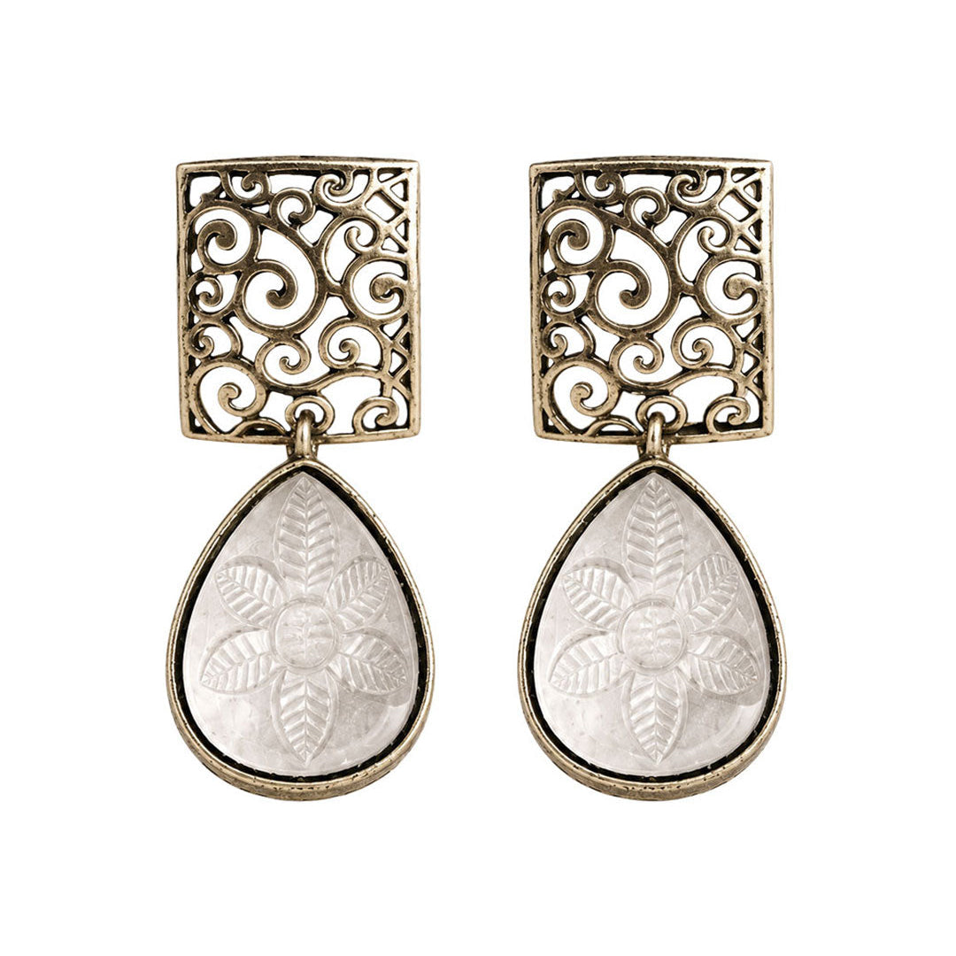 Kiyaa- Stone studded dangler earrings(White)